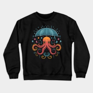 Octopus Rainy Day With Umbrella Crewneck Sweatshirt